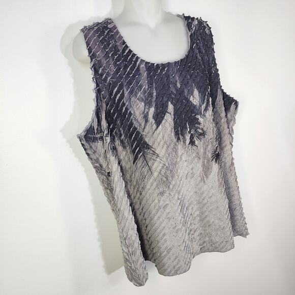 Coldwater Creek Tank Top Shell Womens 2X 20W 22W Black Gray Ombre Feather Ruffle - Picture 4 of 7